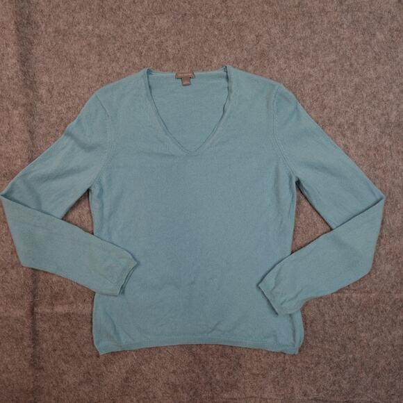 Vintage Ann Taylor Sweater Womens Large Cashmere VNeck Luxe Soft Blue - Picture 1 of 9